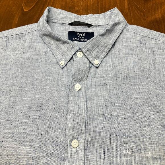 1901 Short Sleeve Blue White 100% Linen Button Down Shirt Men's Size XXL 2XL - Picture 5 of 10
